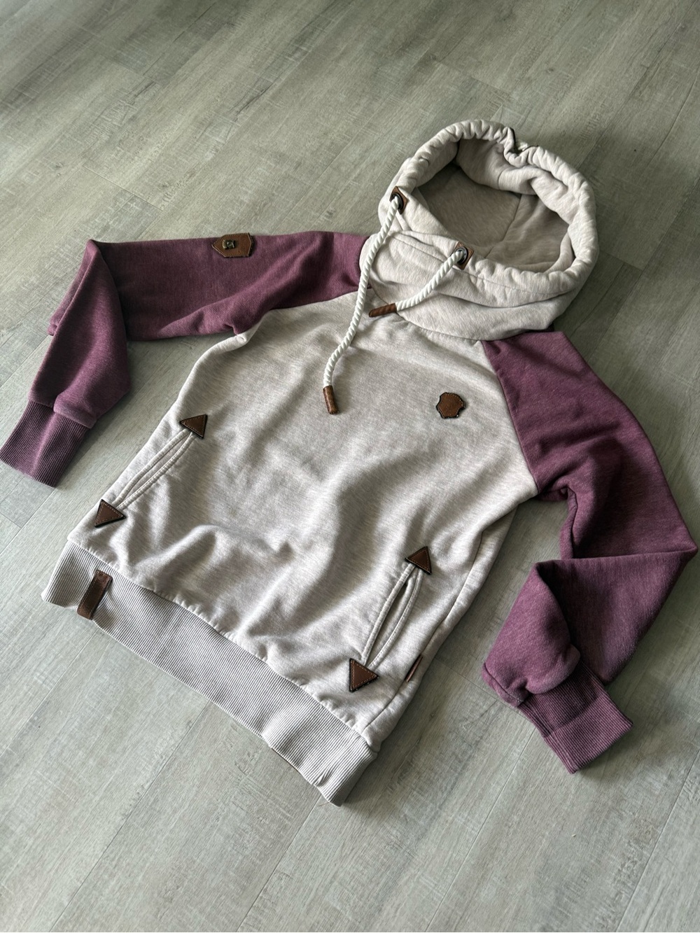 Naketano Raglan Burgundy & Oatmeal Hoodie, size medium